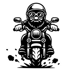 Bearded Biker Riding Motorcycle ? Bold Vector Front View Illustration.ai