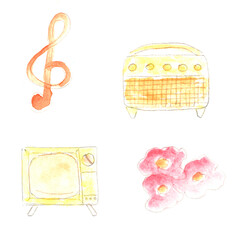 Sound, music, songs. Watercolor set illustration, hand drawn modern freehand new