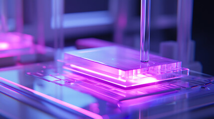 A computer chip is being printed on a glass surface