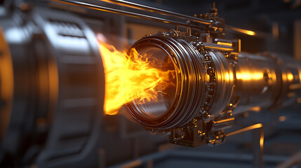 A large, glowing tube with a flame shooting out of it