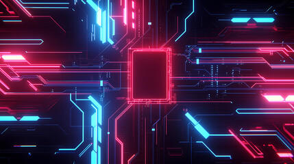 A computer chip with a red square in the middle
