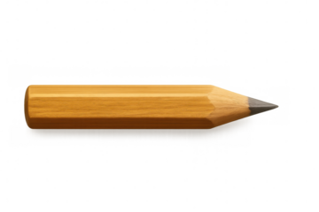 Short, sharpened classic wooden pencil pointing right on a transparent background, ideal for educational or creative projects