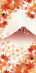 Gordijnen 富士山　紅葉　もみじ　秋　背景  © J BOY