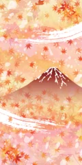 Fotobehang 富士山　紅葉　もみじ　秋　背景  © J BOY