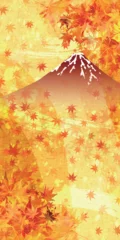 Fotobehang 富士山　紅葉　もみじ　秋　背景  © J BOY