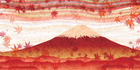 Fotobehang 富士山　紅葉　もみじ　秋　背景  © J BOY