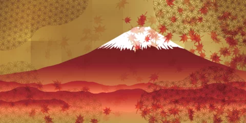 Fotobehang 富士山　紅葉　もみじ　秋　背景  © J BOY