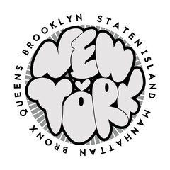 New York graffiti style hand drawn lettering. Can be used for printing on t shirt and souvenirs, posters, banners, cards, flyers, stickers. Street art design.