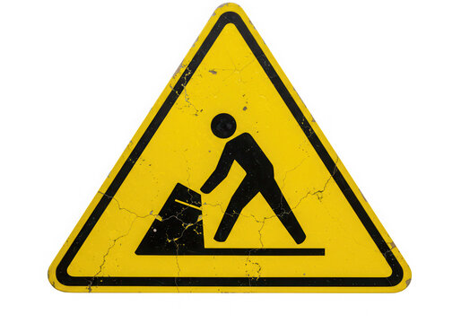 Men at work sign, yellow triangle warning isolated on transparent background - Powered by Adobe