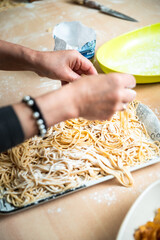 Homemade pasta with semolina and organic eggs