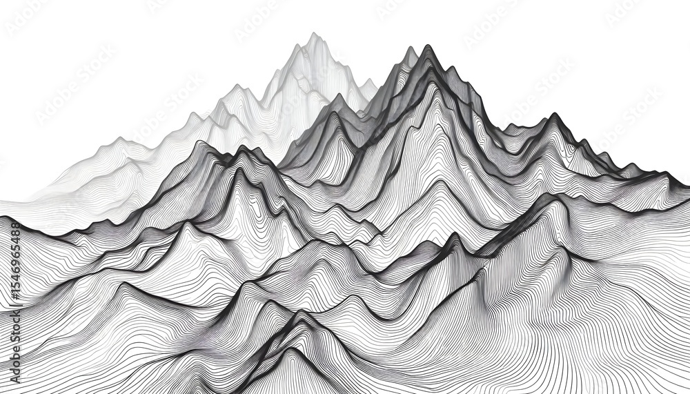 Poster white background design with abstract topographic curves forming mountainous shapes and natural spat