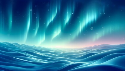Elegant aurora borealis shines above the horizon, with stars and smooth gradient glow in atmospheric arctic beauty