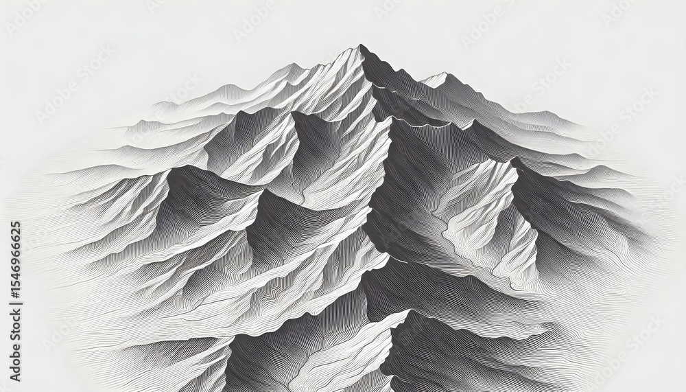 Poster monochrome topographic map with mountain contour lines and open central space ideal for adding text 