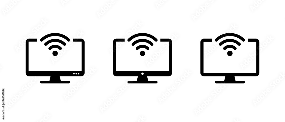 Poster wifi signal with computer monitor icon. desktop pc with wireless network sign symbol