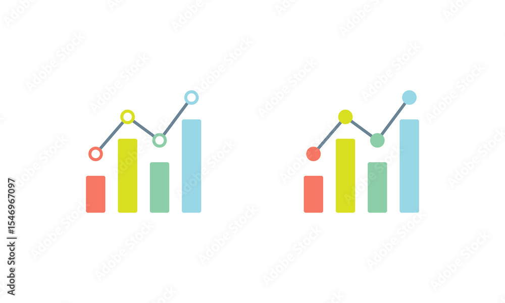 Poster flat bar and line chart icon. colorful data visualization symbol