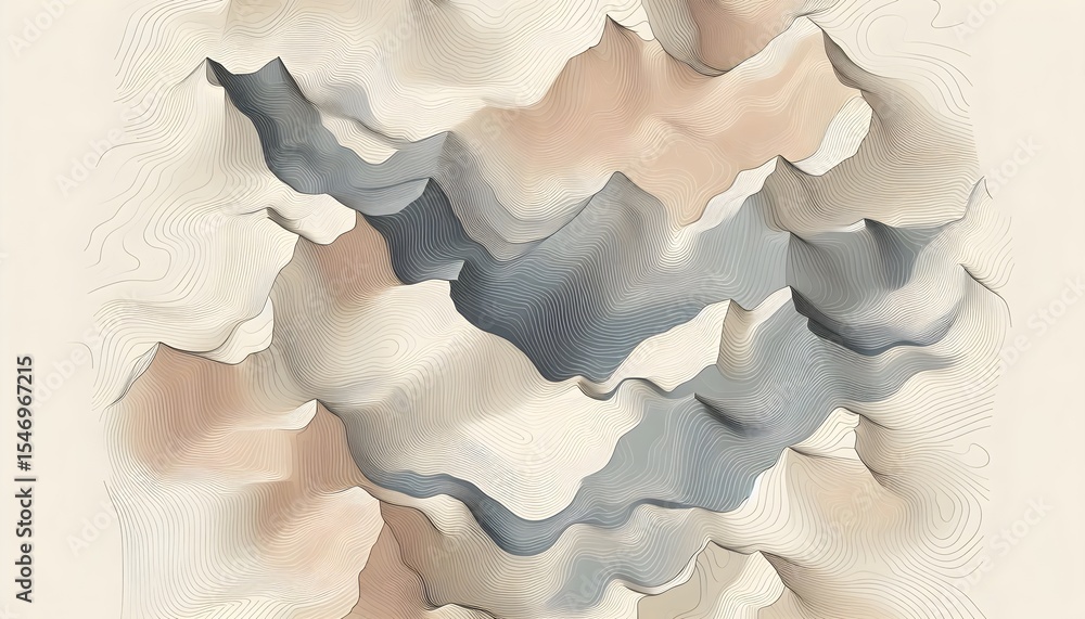 Poster minimal topography design with gentle elevation curves and blank area for text or creative use on th