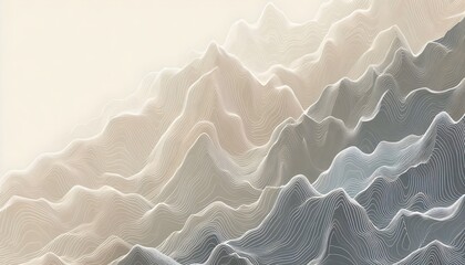 Stylized topographic map with soft beige and gray contour lines forming mountain terrain and right-side copy space