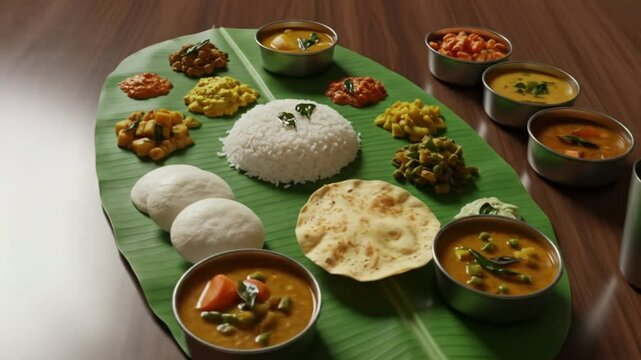 Festive South Indian feast on banana leaf