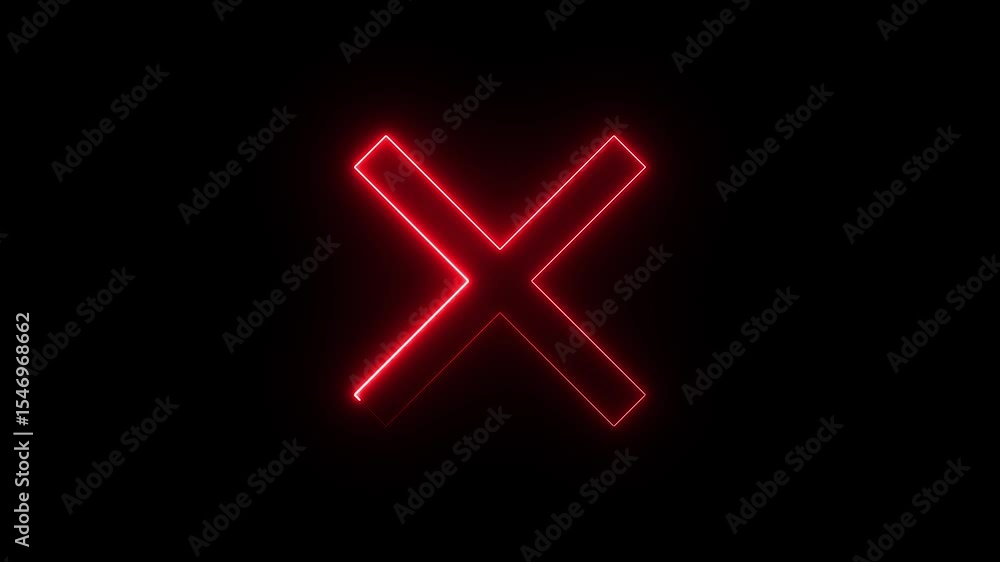 Poster neon cross icon animation. cross mark motion graphics. animated danger warning, incorrect. wrong che