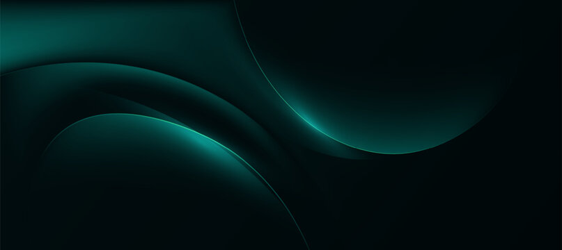 Abstract teal green glow curve lines on dark background