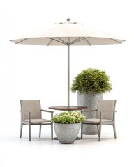 Cozy outdoor dining setup featuring a round table, comfortable chairs, and lush greenery