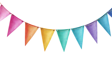 colorful ribbons isolated on transparant background. party flag decoration. birthday flag decoration alfa chanel
