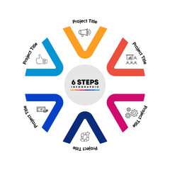 Infographic circular diagram with 6 options. Round chart that can be used for business analytics, data visualization and presentation. Vector eps	
