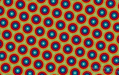 Fototapeta premium Colorful Circular Pattern Repeating Red Orange Teal Green Background