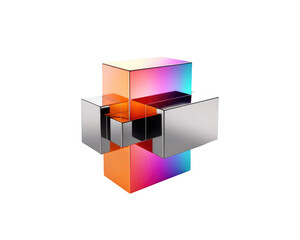 Colorful 3D Geometric Shapes with Shiny Surfaces and Vibrant Reflections on Transparent Background