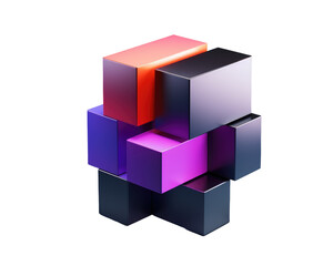 Fototapeta premium Colorful Abstract 3D Geometric Cubes with Different Gradients and Shiny Surfaces on a Transparent Background