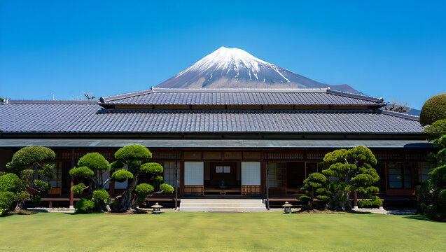 Elegant Wooden Home with Japanese Aesthetics and Mount Fuji View