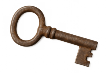 Antique rusty key isolated on transparent background, perfect for history, security or mystery concepts