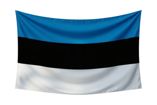Waving National Flag of Estonia A High-Resolution Image of the Estonian National Flag Draped and Flowing in the Wind, Showcasing its Vibrant Blue, Black, and White Stripes.
