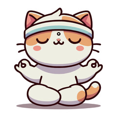 Cartoon Orange Cat Meditating in Yoga Pose with Blue Headband