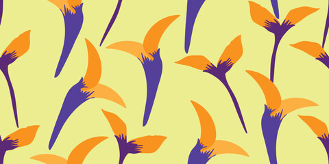Naklejka premium Orange torch ginger flowers pattern. Yellow background illustration.