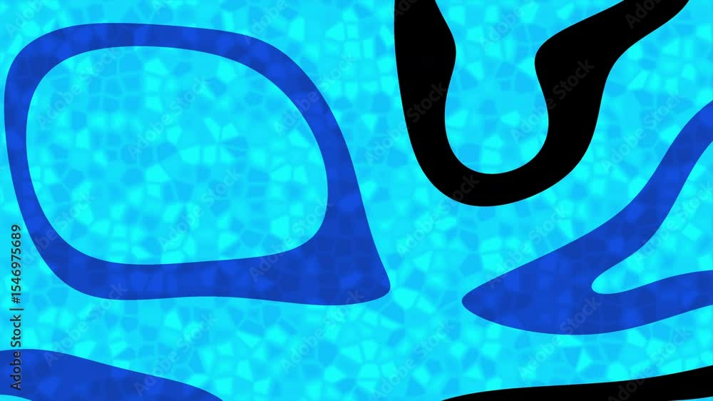 Poster abstract background illustration with a mosaic blue pattern and dark blue curved shapes. the shapes 