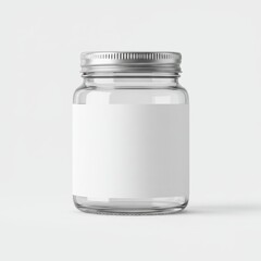 Glass jar with label isolated on white background for product mockups.