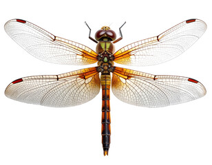 Close Up of Dragonfly with Clear Wings on White Background