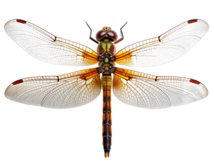 Close Up of Dragonfly with Clear Wings on White Background