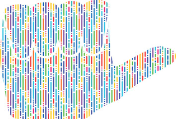 colored hand with gesture, hand icon with colored stripes