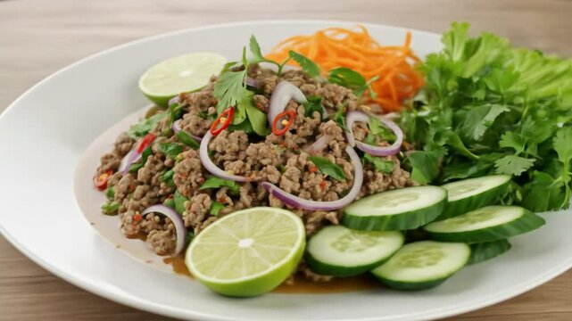 Larb gai platter with fresh veggies