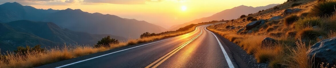 Fototapeta premium A winding road stretching into the distance, symbolizing a long and successful career journey ahead, full of opportunities and challenges , career path, pathway