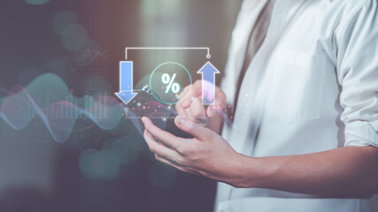 concept interest rates and dividends ,investment growth percentage and interest on deposits ,increase in interest rates ,Retirement returns ,increase of business profits,finance and investment