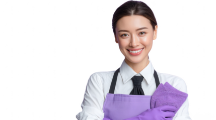 Smiling Woman in Apron and Gloves