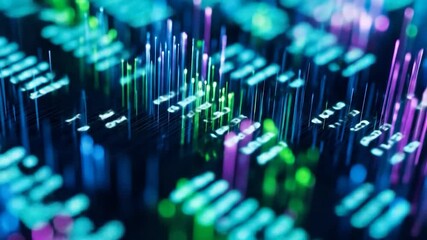 Abstract data visualization with glowing neon lines and numbers, representing digital information flow and processing. - Powered by Adobe
