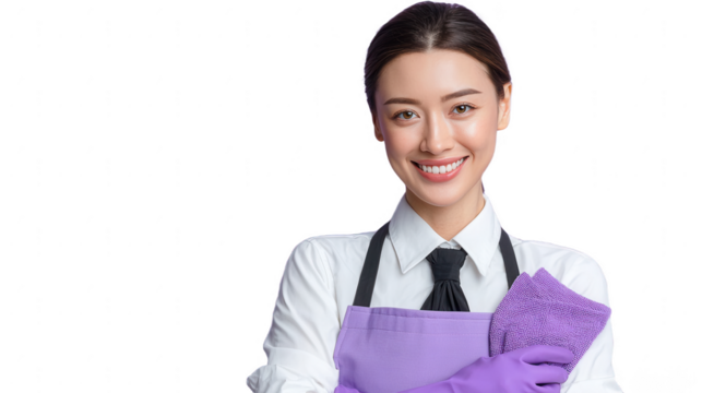 Smiling Woman in Apron and Gloves