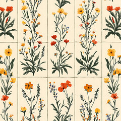 Seamless tile patterns combining cultural, modern, and botanical inspirations for commercial vector.