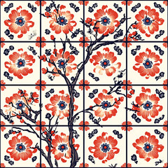 Seamless tile patterns combining cultural, modern, and botanical inspirations for commercial vector.