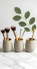 Elegant Brush Holders with Green Leaf Decor