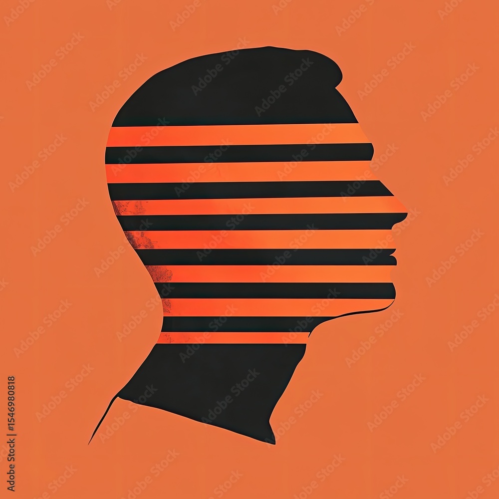 Aufkleber profile view of a head silhouette overlaid with horizontal stripes, creating an abstract and stylize